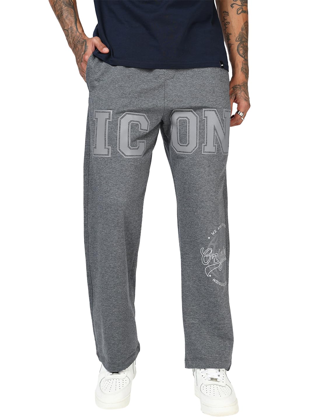 Bewakoof Mens Graphic Print Oversized Fit Terry Track Pant_664124_Grey_XL