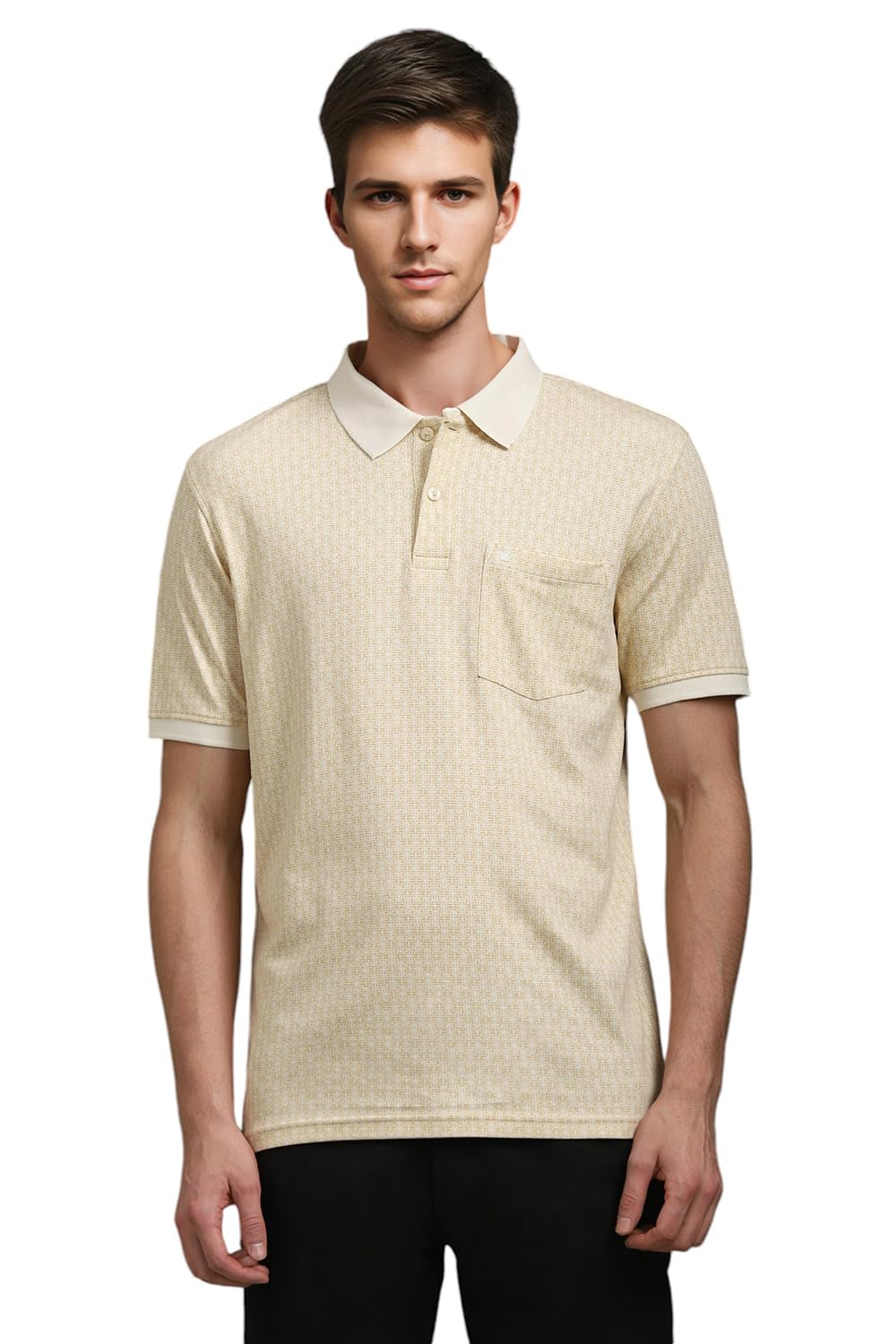 Louis Philippe Men Beige Print Polo Neck T-Shirt
