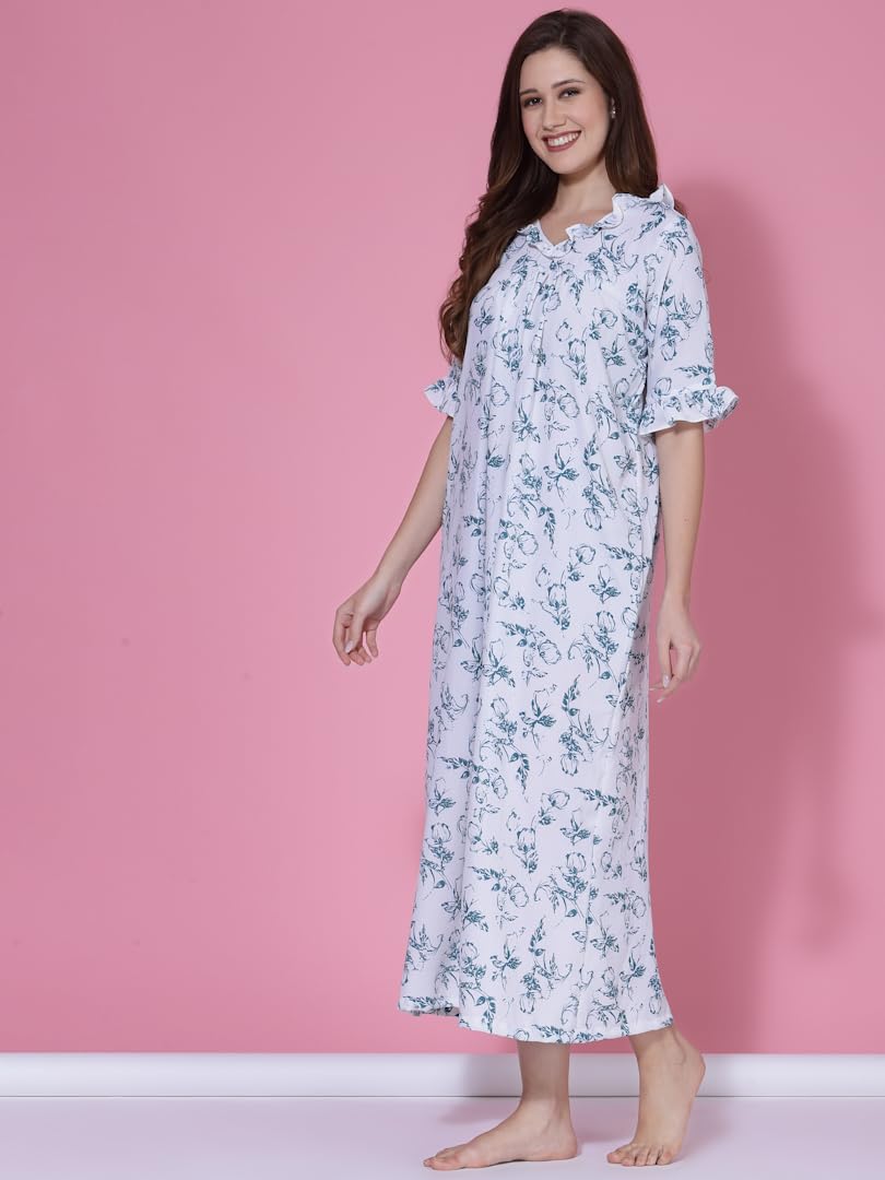 OOMPH! Cotton Blend Nighty for Womens | Night Gown | Nighty | Nightdress | Maxi Dress | Sleepwear | Gown for Women | Nighties |