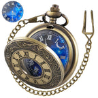 Tiong Vintage Blue Starry Night Moon Dial Roman Numerals Scale Pocket Watch with Chain Gifts for Birthday Graduation Christmas F
