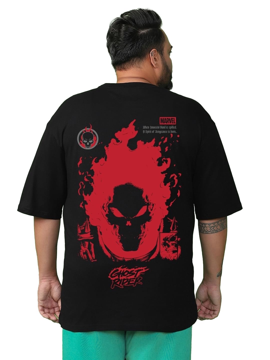 Bewakoof Official Marvel Merchandise Mens Graphic Printed Oversized Plus Size T-Shirt_625664_Black_5XL