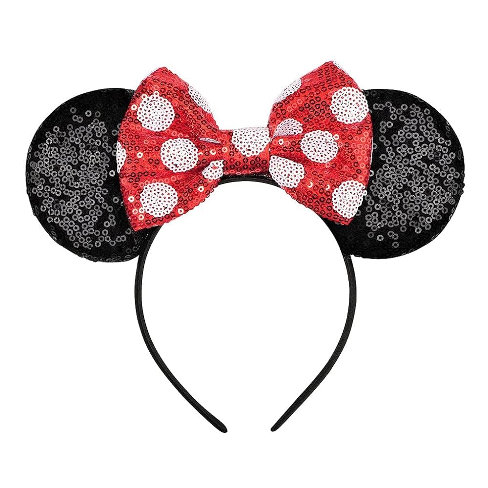 LYLIN Mouse Ears Headband, Sequin Ears Headbands with Bow Princess Decoration Halloween Hairs Accessories for Girls Women Boys B