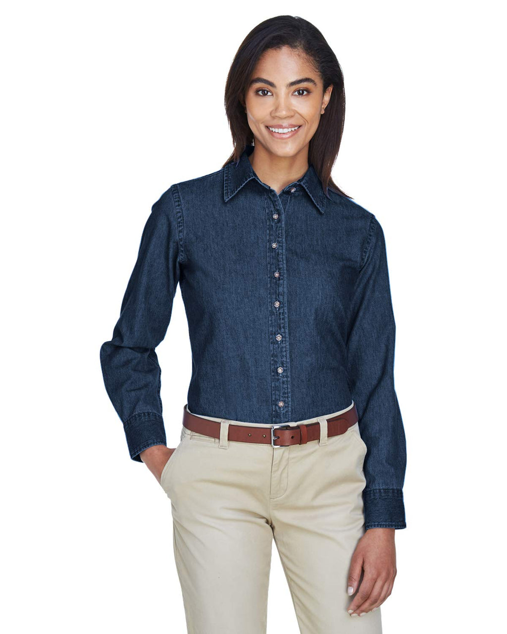 Ladies 65 oz Long-Sleeve Denim Shirt - DARK DENIM - S(D0102H7NVX8)