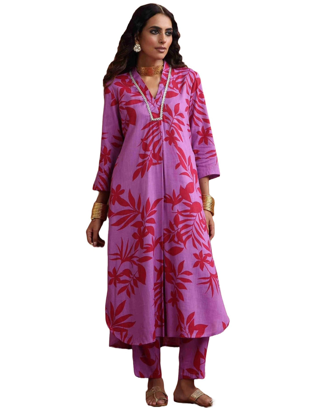 ANNI DESIGNER Womens Rayon Blend Straight Printed Kurta with Pant (Kundan Pink_XXL_Green_XX-Large)