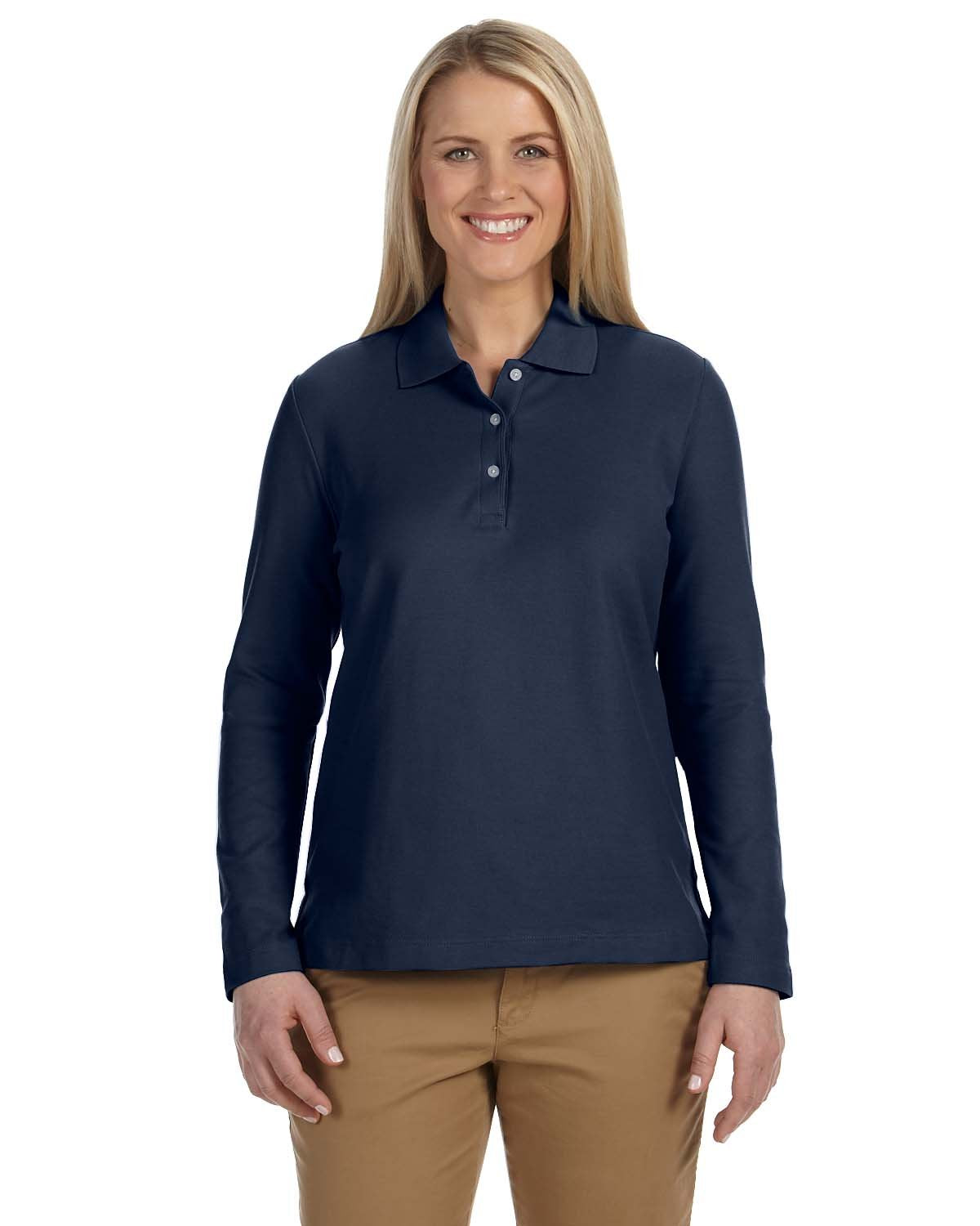 Ladies Pima Piqu Long-Sleeve Polo - BLAcK - S(D0102H7YRgT)