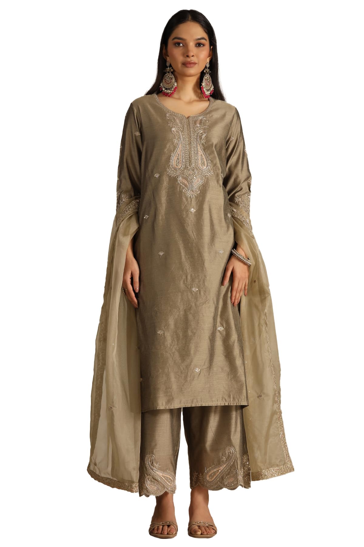 Soch Women Chanderi Embroidered Suit Set with Zari
