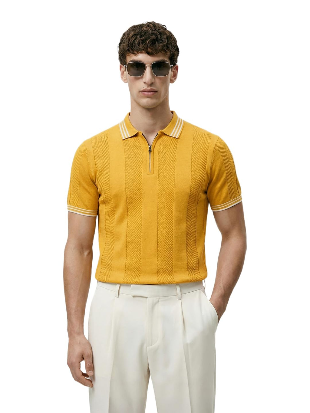 The Indian Garage Co Mens Slim Fit Textured Half Sleeves Polo T-Shirt