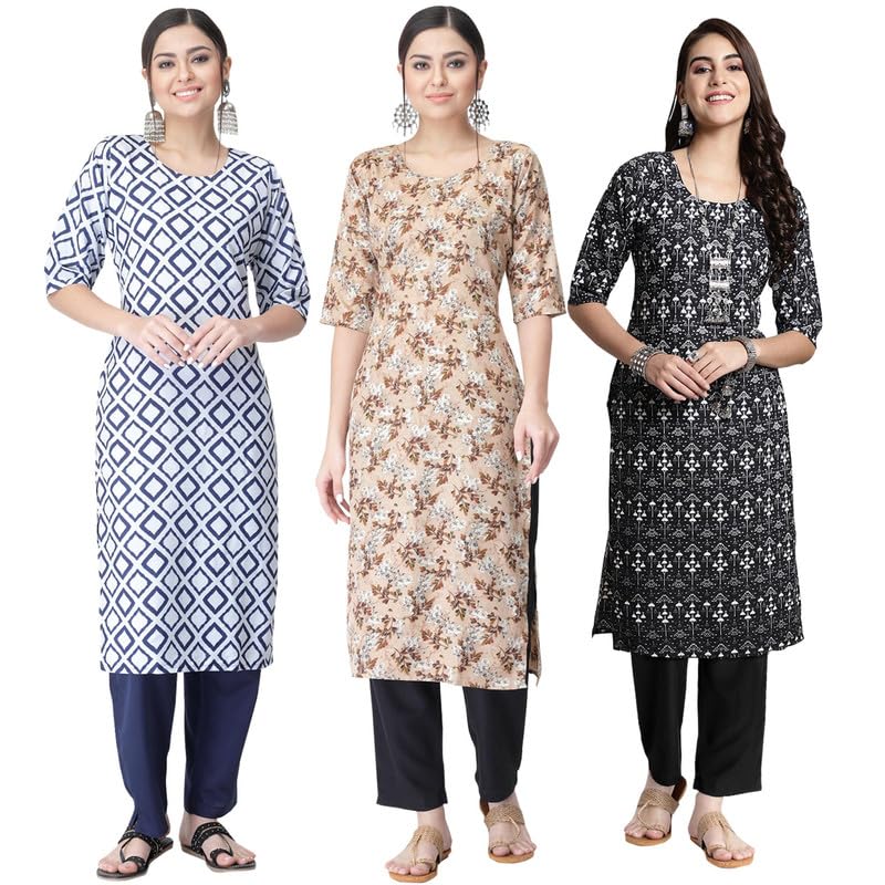 Pinkmint WomenS Crepe Printed Kurta Set Ethnic Wear Women Kurta Set Comfortable Kurta Set For WomenS(Pack Of 3)
