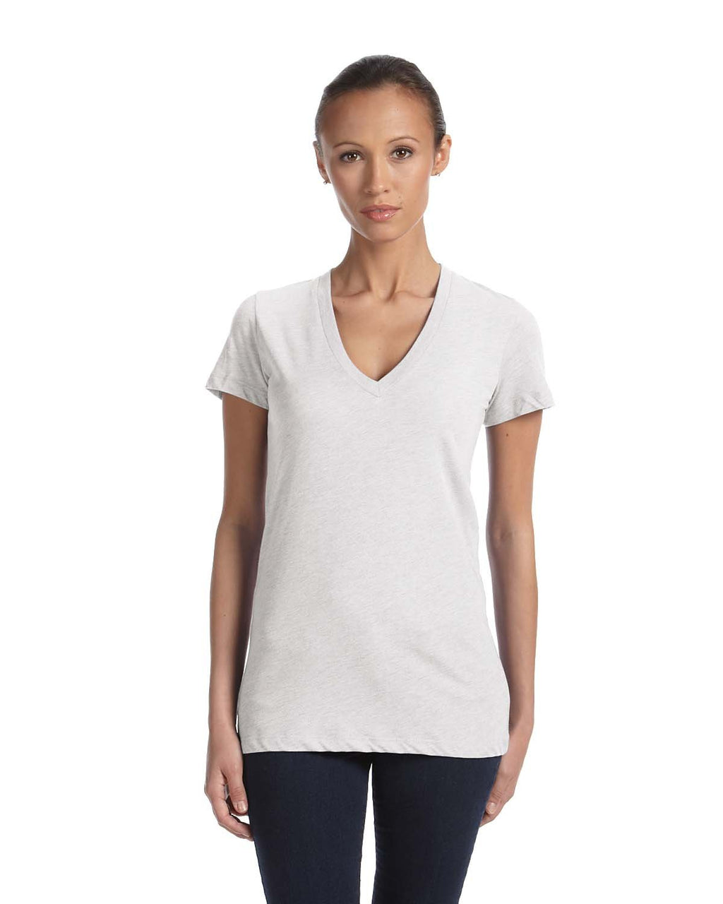 Ladies Triblend Short-Sleeve Deep V-Neck T-Shirt - BLUE TRIBLEND - S(D0102H7WBK6)