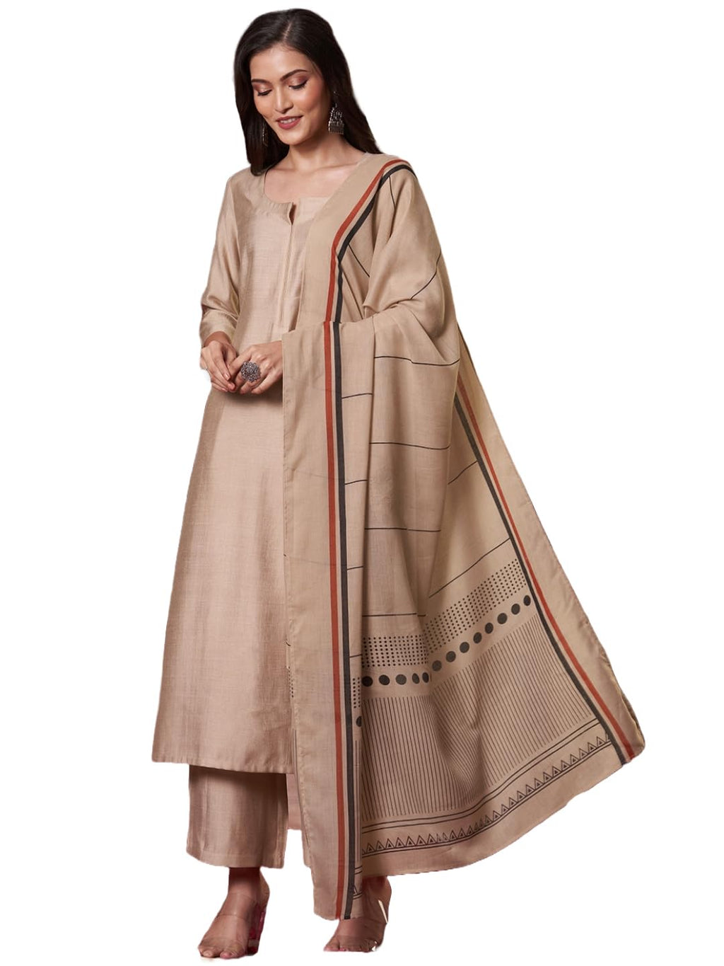 ANNI DESIGNER Womens Rayon Viscose Solid Straight Kurta with Pant & Dupatta (Raja Saab Beige-VKS14_3XL_Beige_XXX-Large)