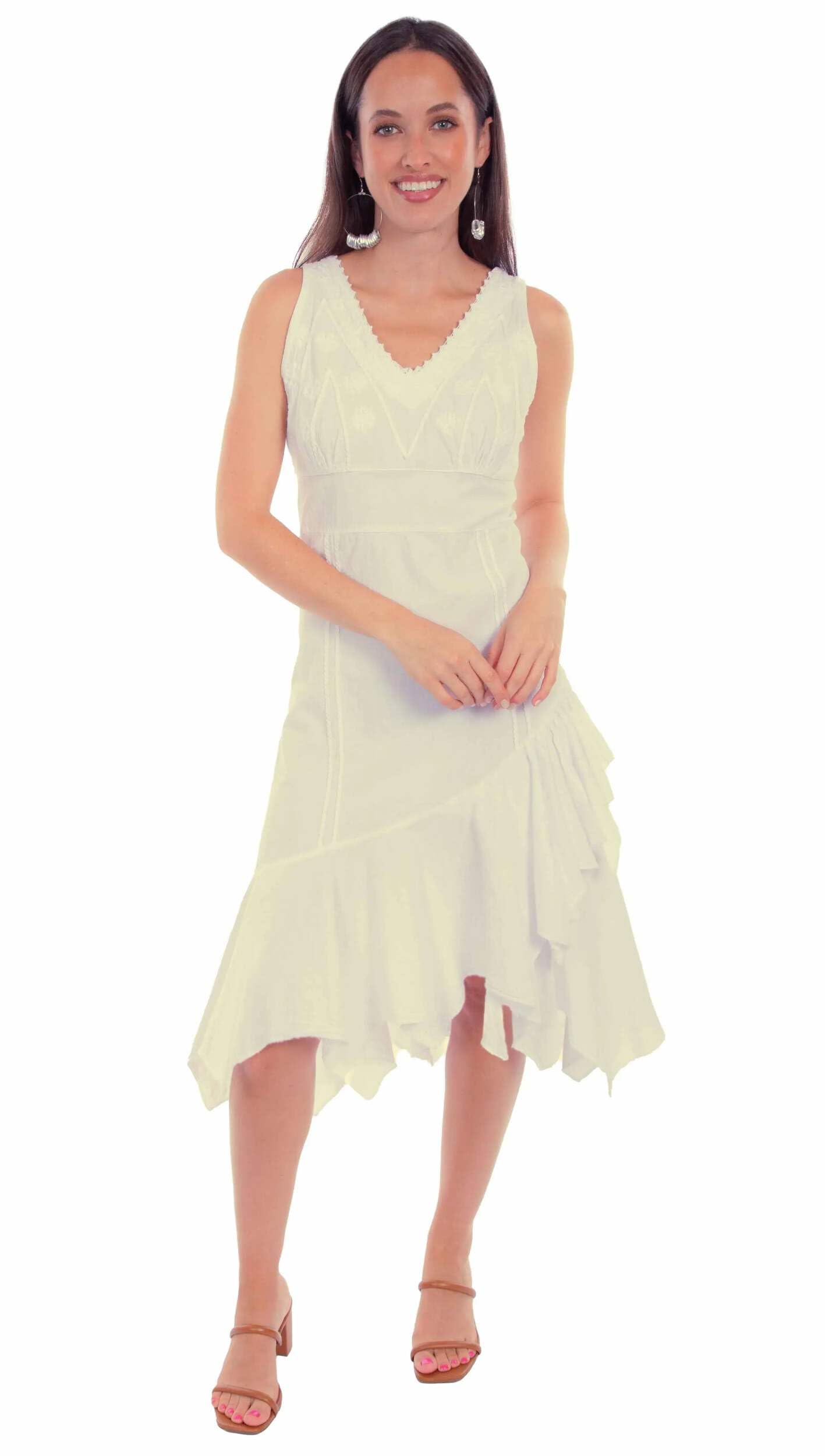 Scully Western Dress Womens Sleeveless Ruffle S Vanilla F0_PSL-271-New Condition
