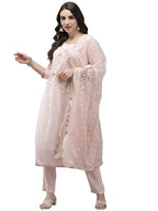 Ishin Women'S Chanderi Silk Embroidered A-Line Kurta Suit Set With Dupatta & Pants Kpldpnk-19111_S_Pink