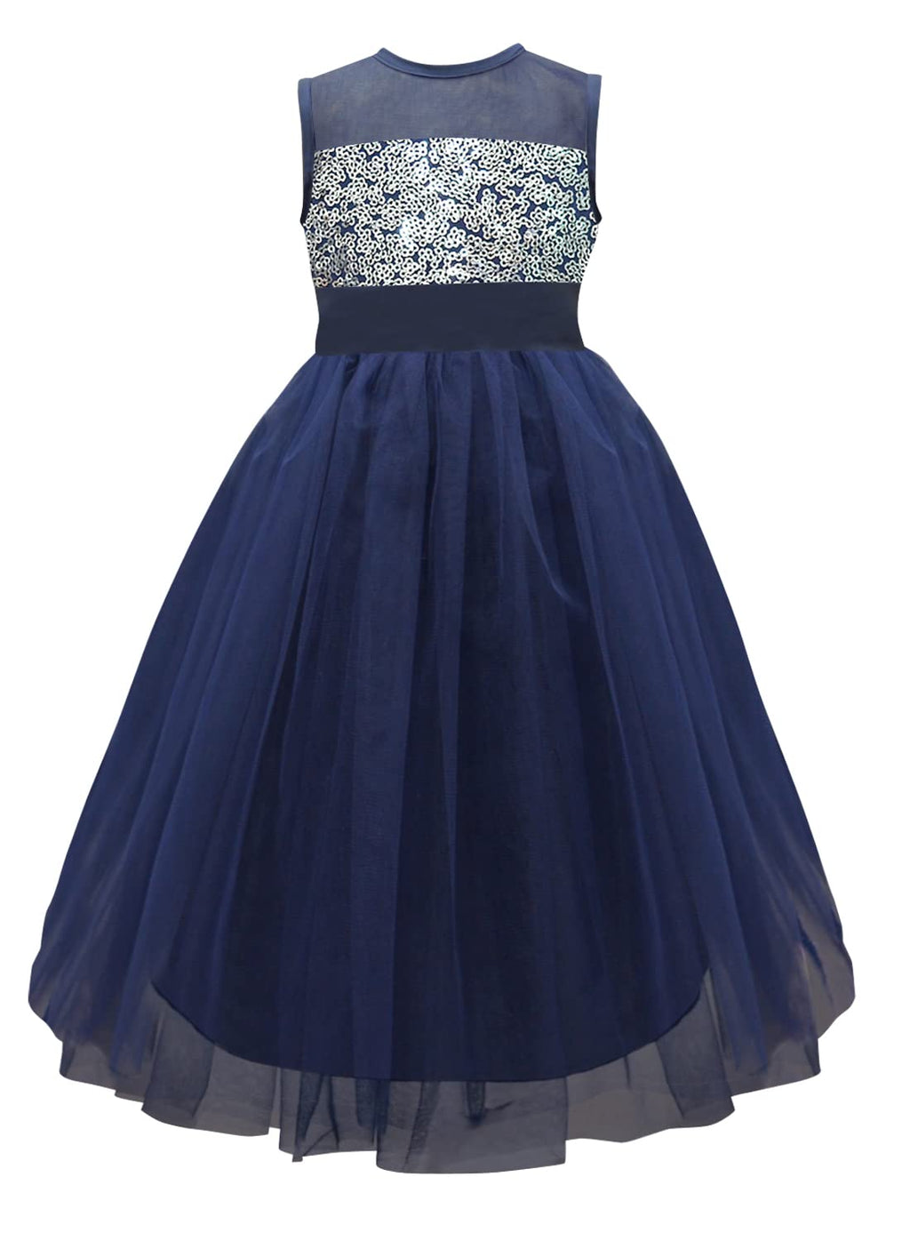A.T.U.N. Girls Sequins Tulle Party Gown Navy-Silver