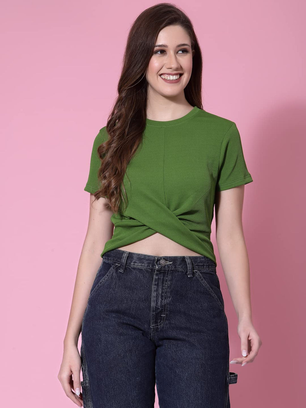 OOMPH! Crop Tops for Women, Green - mt593