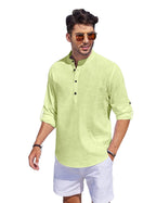 Hemrin Men Solid Cotton Blend Straight Kurta Shirt Light Yellow