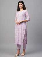 ANNI DESIGNER Womens Cotton Blend Printed Straight Kurta with Pant (Mukh Purple_XXL_Purple_XX-Large)