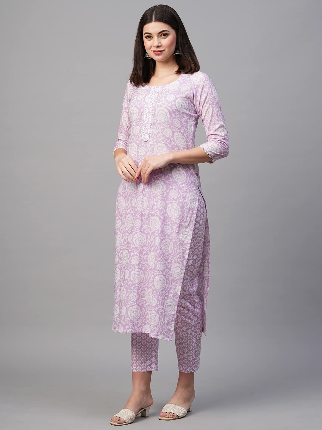 ANNI DESIGNER Womens Cotton Blend Printed Straight Kurta with Pant (Mukh Purple_XXL_Purple_XX-Large)