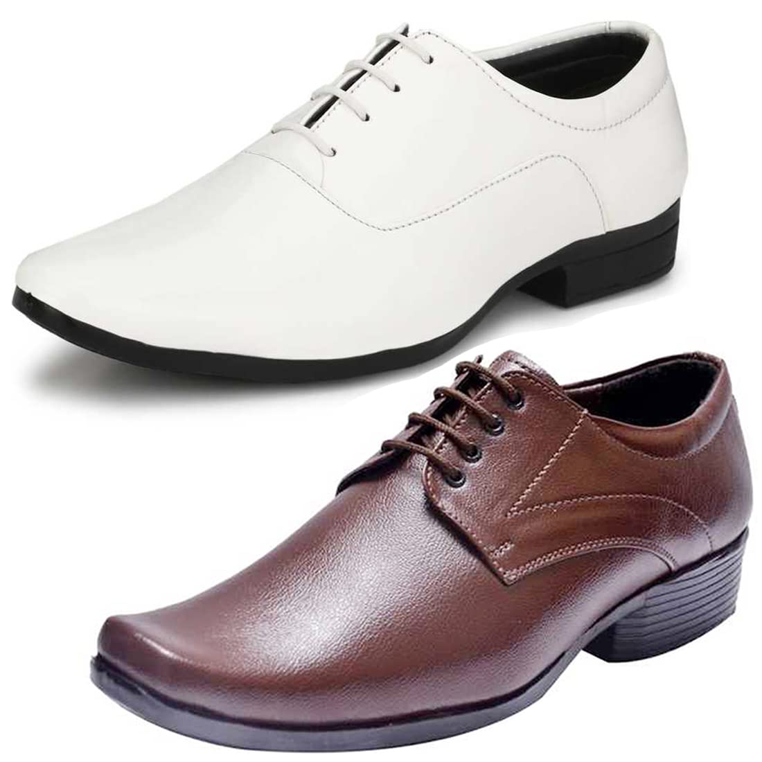 Aadab Trendy Formal Shoes/Party Shoes/ 2 Shoes Combo with Free Belt for Men and Boys (BAZAAR8198_VTR004Brwn006Wht1Blk) Multi 8