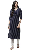 Ishin Womens Cotton Pathani Embellished Kurta Kpm-20003_Xl_Navy Blue