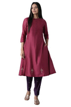 W For Woman Folksong By W Mandarin Neck Kurta Solid 44 L 3/4Th Slv Pink