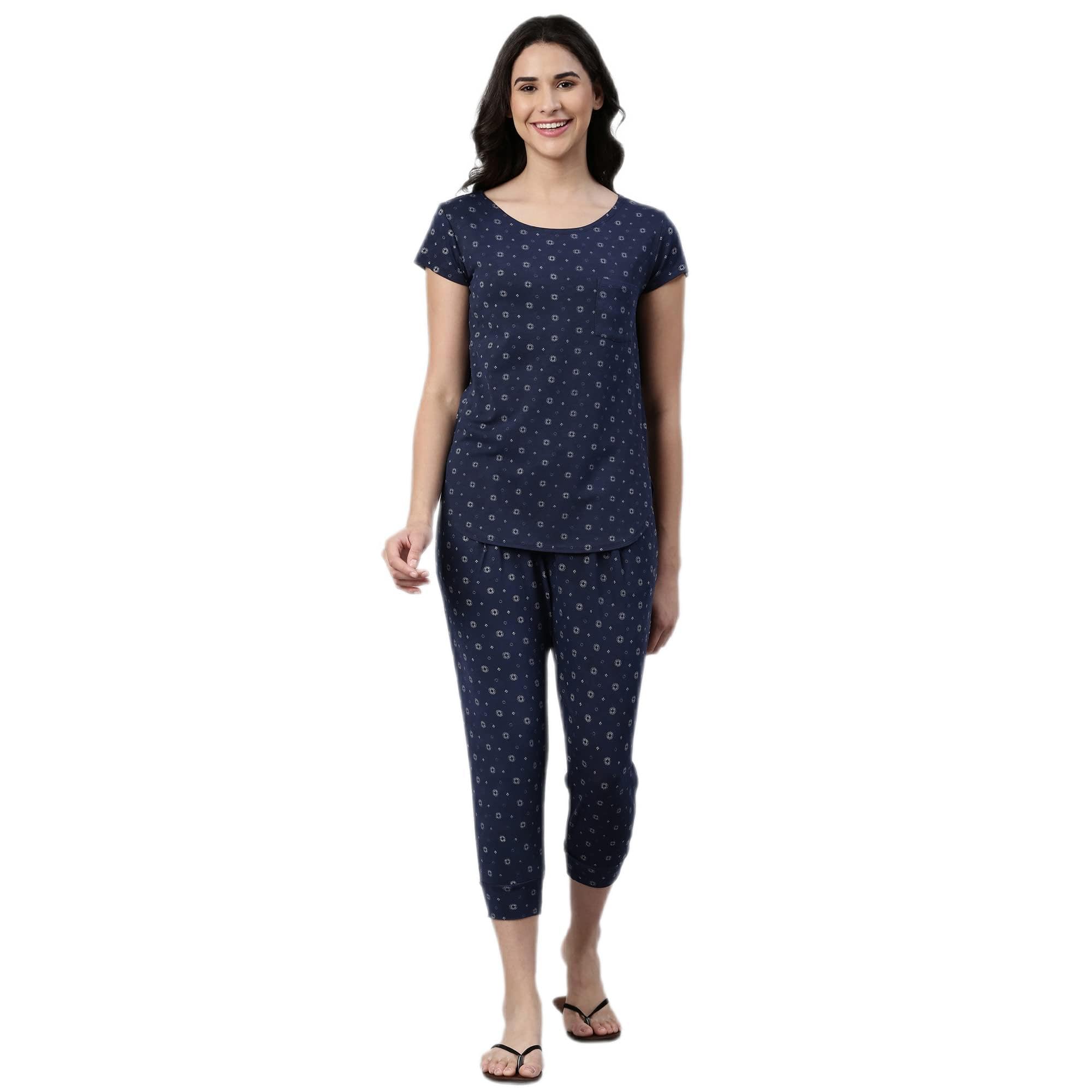 Enamor EC16 Home Tee and Capri Set for Women with All Over Print