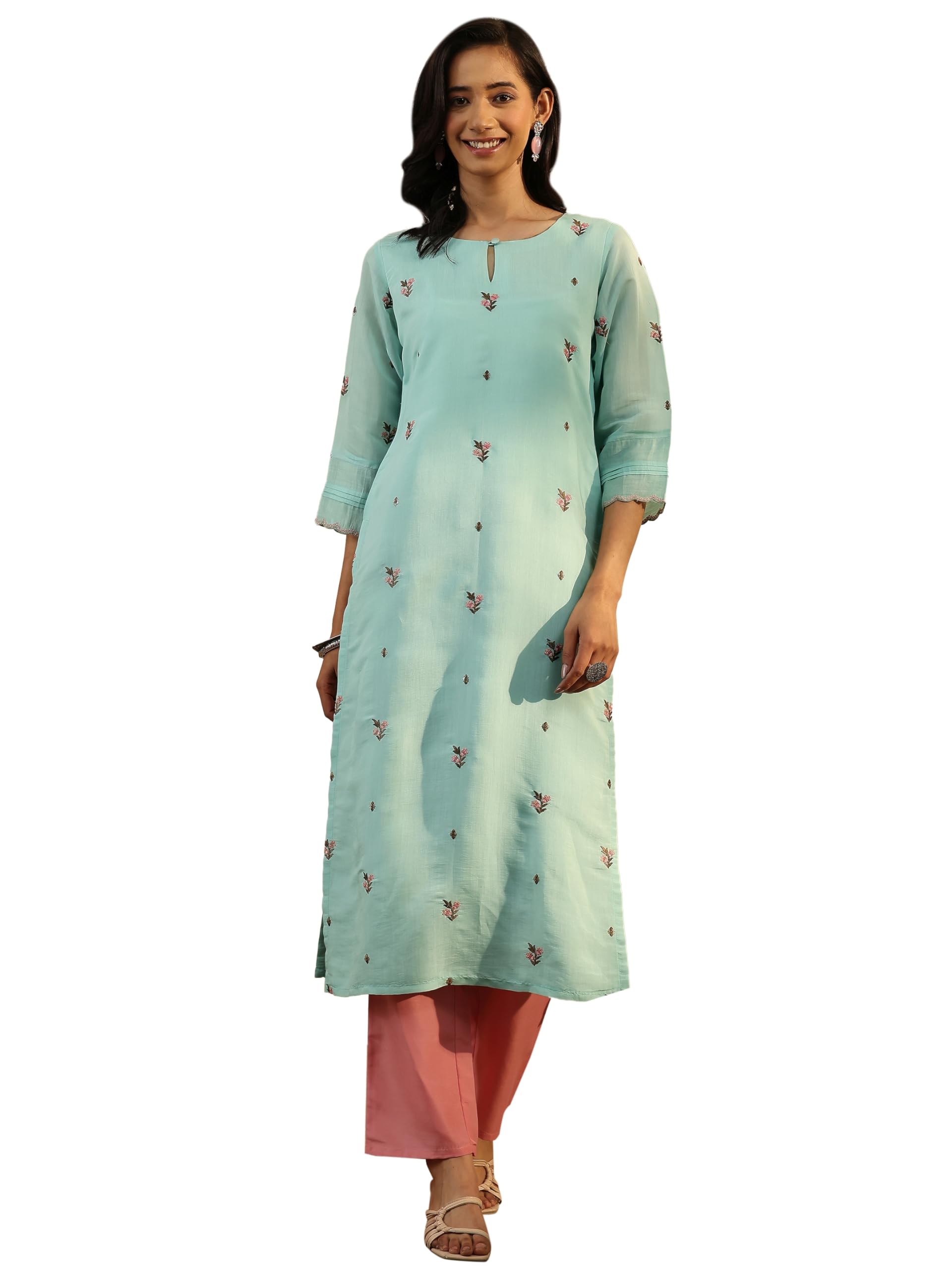 Libas Embroidered Chanderi Cotton Straight Kurtas (43105XXL)
