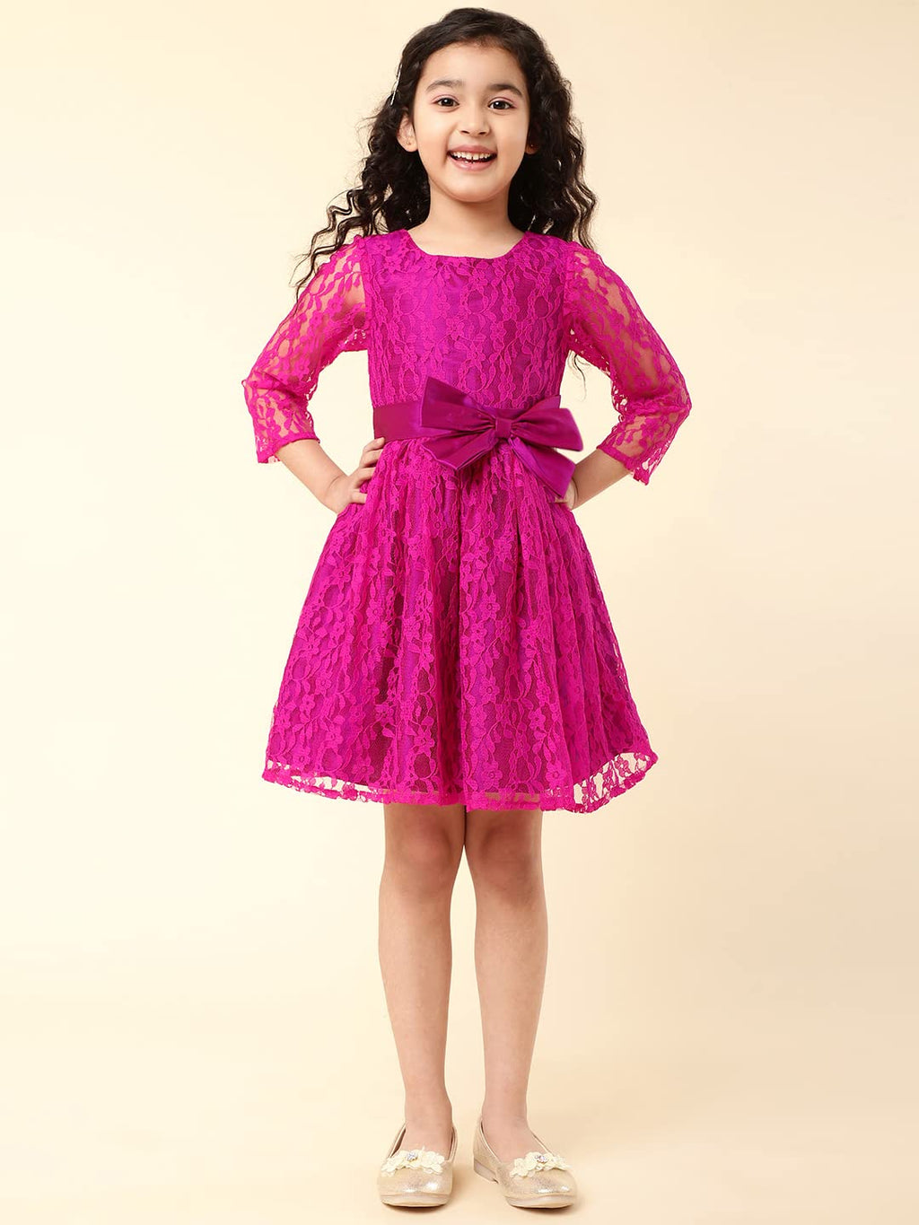 A.T.U.N. Girls Double Bow Dress Fuchsia