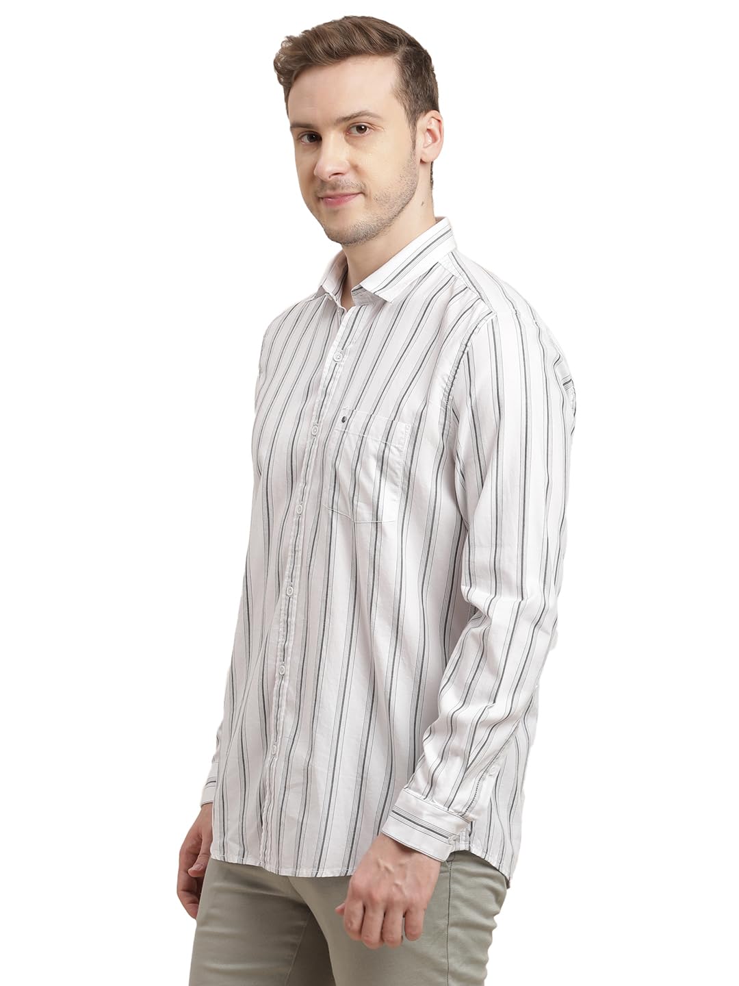 Turtle Men 100% Cotton Slim Fit White Striped Full Sleeve Casual Shirt