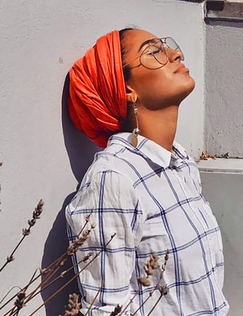 Harewom Headwraps for Women Solid Color Fashion Long Hair African Turban Muslim Headband for Braids Locs Curly Hair Orange