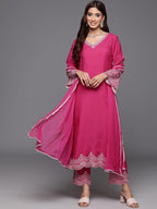 Varanga WomenS Silk Straight Salwar Suit Set  Vibrant Pink With Intricate Embroidery, Perfect For Festivals, Parties, Weddings,