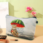 Cosmetic Bags for Women Small Funny Cat Holding Watermelon Umbrella Ice Cream Makeup Bag for Purse Travel Toiletry Bag Accessori