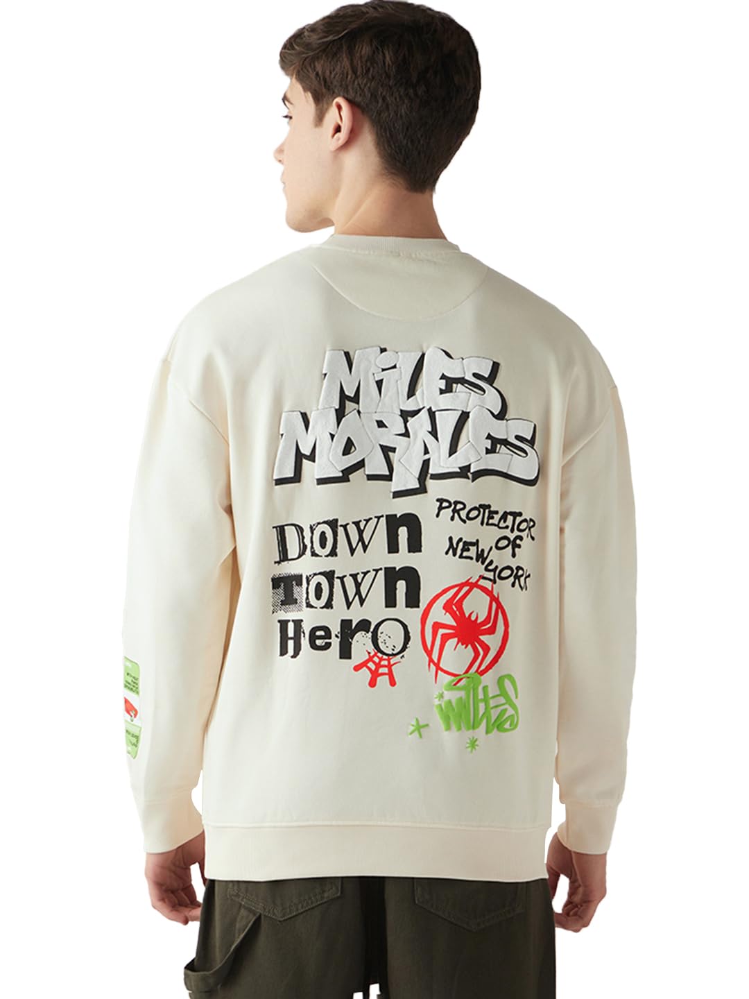 Bewakoof Heavy Duty 1.0 Mens Graphic Print Oversized Fit Full Sleeve Round Neck Fleece Sweatshirt_648778_Beige_XL