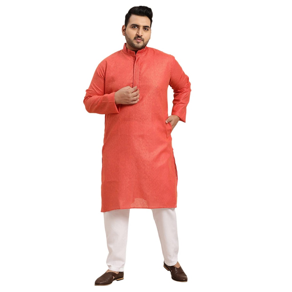 SOJANYA PLUS (Since 1958) Mens Cotton Coral Checked Kurta Size 52
