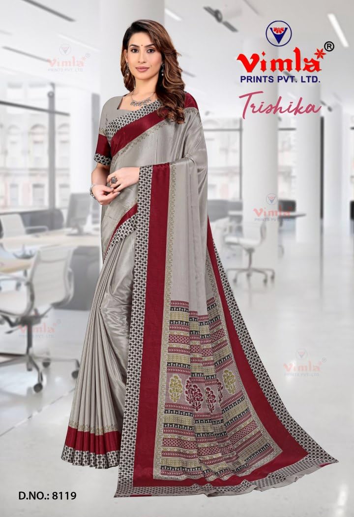 Vimla WomenS Mysore Crepe Silk Uniform Saree With Printed 6 Yard Length And Unstitched Blouse Piece Office Wear Saree