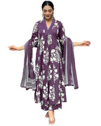 ANNI DESIGNER Womens Rayon Viscose Anarkali Printed Kurta with Pant & Dupatta (Jasiwal Purple_XL_Purple_X-Large)