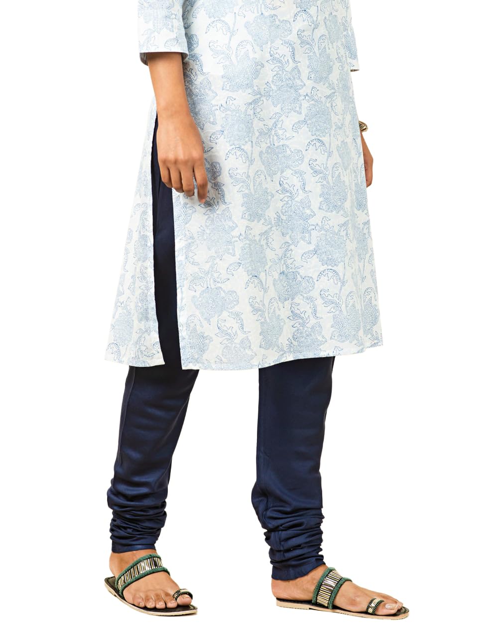 Fabindia Womens Navy Viscose Silk Solid Slim Fit Churidar