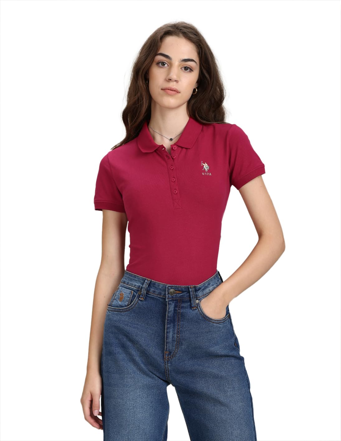 U.S. Polo Assn. WomenS Cotton Solid Slim Polo Shirt (Uwaw23Tsh023_Pink_Xxl) 2