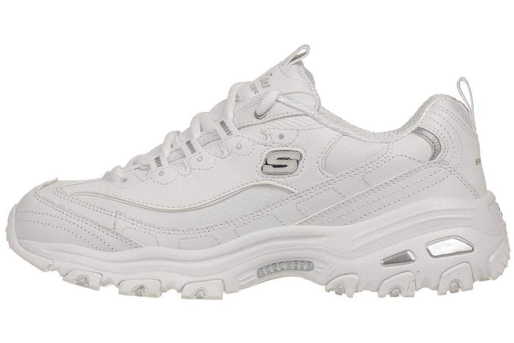 Skechers Women's D'Lites Memory Foam Lace-up Sneaker,White Silver,7 M US