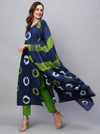 ANNI DESIGNER Womens Cotton Blend Straight Printed Kurta with Pant & Dupatta (Sumitra Blue-NW_XL_Blue_X-Large)