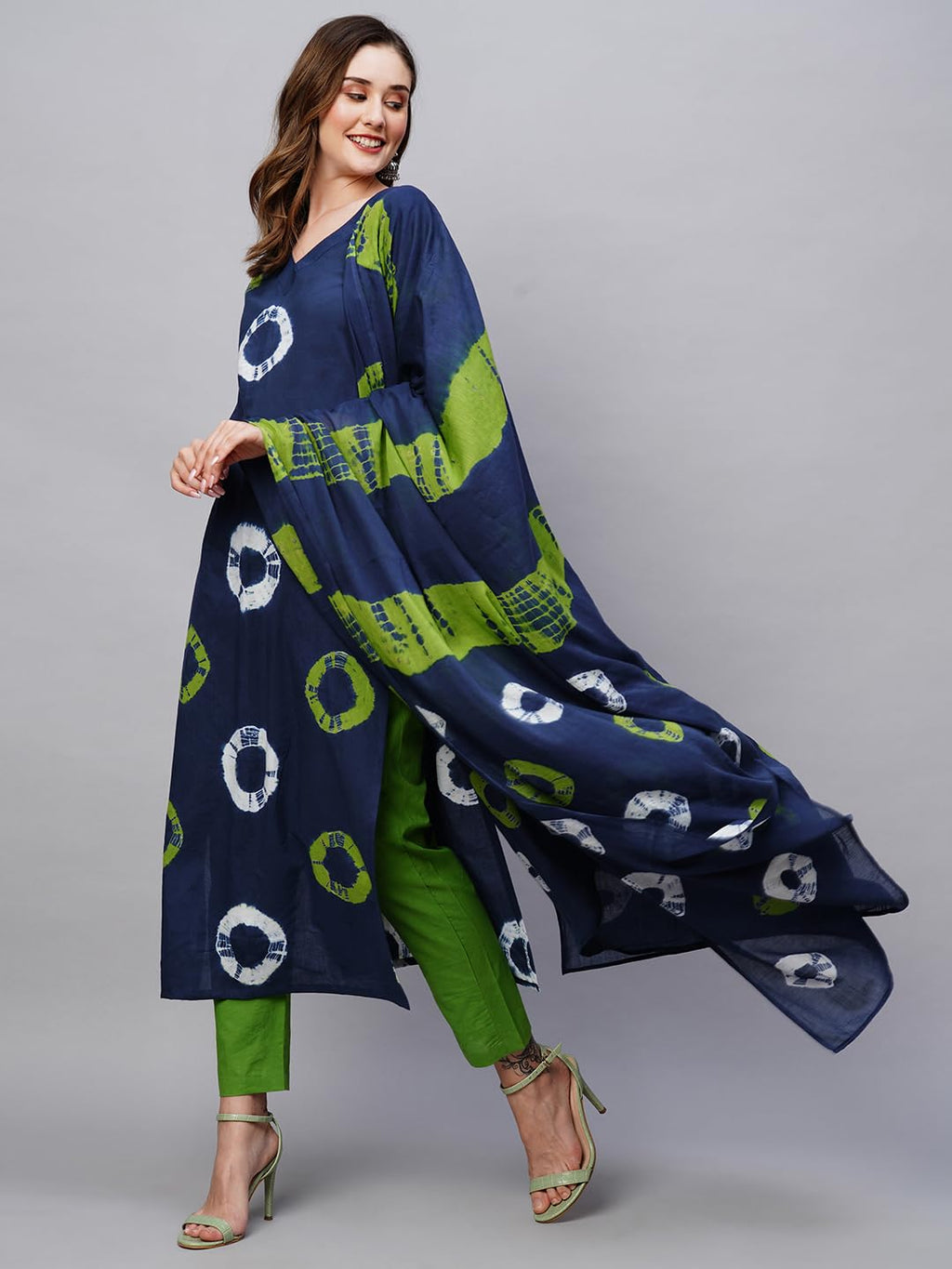 ANNI DESIGNER Womens Cotton Blend Straight Printed Kurta with Pant & Dupatta (Sumitra Blue-NW_L_Blue_Large)
