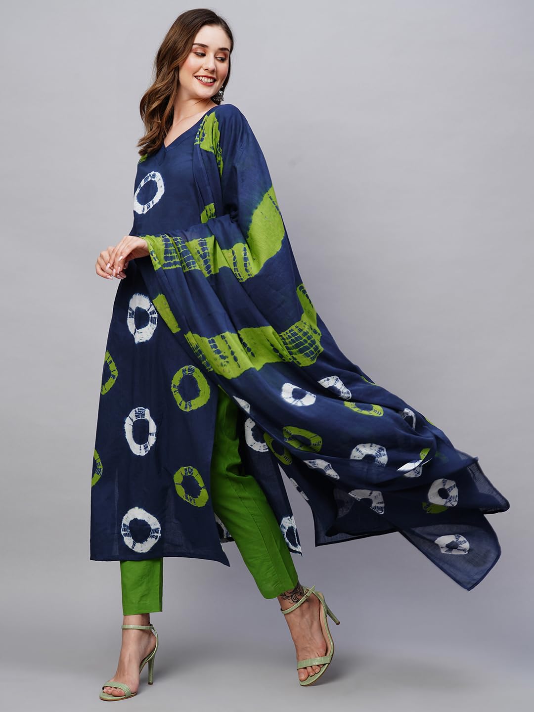 ANNI DESIGNER Womens Cotton Blend Straight Printed Kurta with Pant & Dupatta (Sumitra Blue-NW_L_Blue_Large)