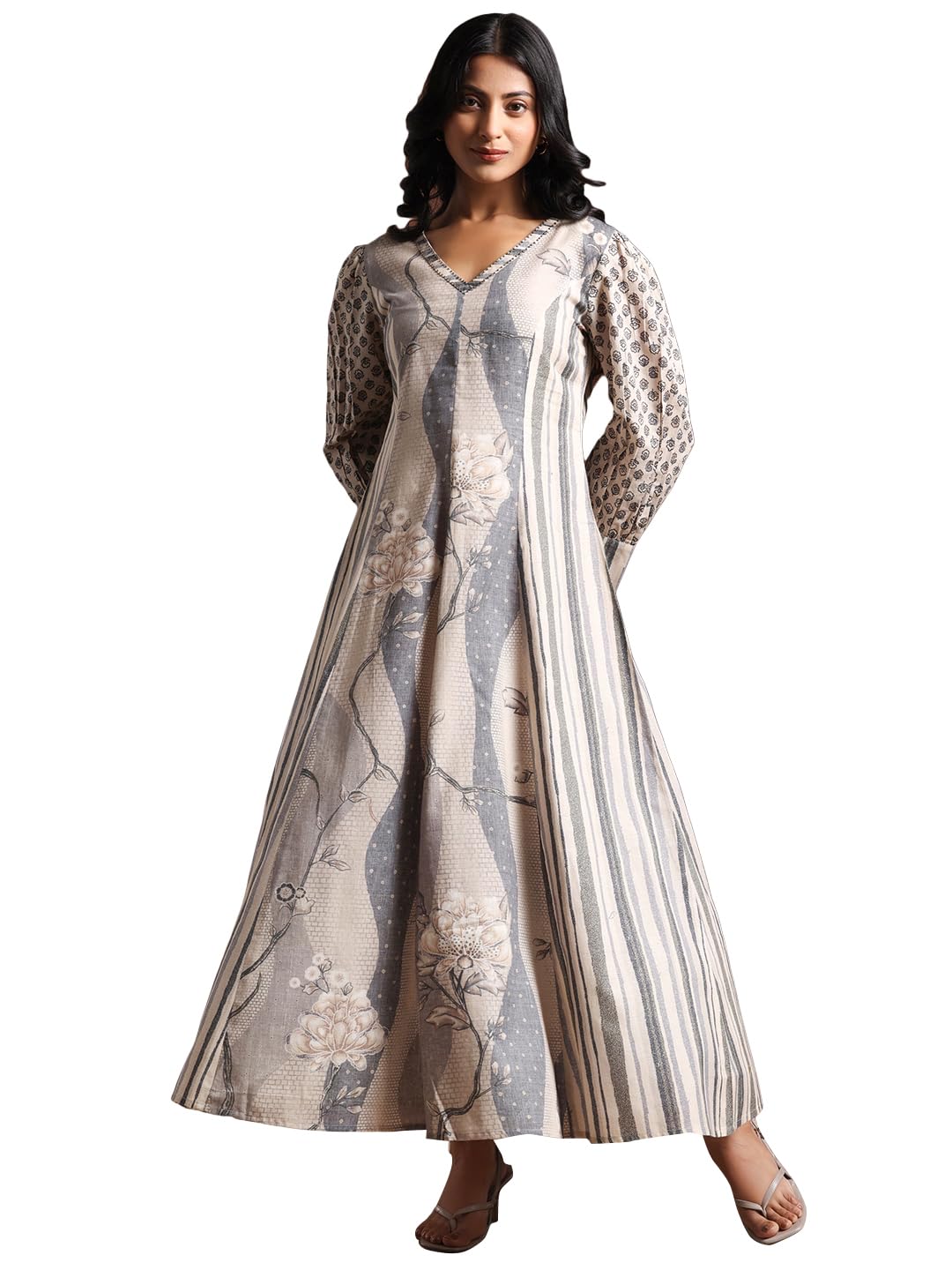 Libas WomenS Linen A-Line Maxi Dress (37183_Off White