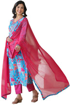 ANNI DESIGNER Womens Cotton Blend Straight Printed Kurta with Pant & Dupatta (DOWN-RAMA Blue-NKF_XXL_Blue_XX-Large)