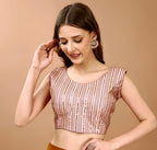 Pujia Mills WomenS Sequin Embroidered U Neck Sleeveless Readymade Saree Blouse Indian Ethnic Designer Stitched WomenS White Bl