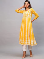 ANNI DESIGNER Womens Georgette Chikankari Embroidered Anarkali Kurti (Naav Yellow_S_Yellow_Small)
