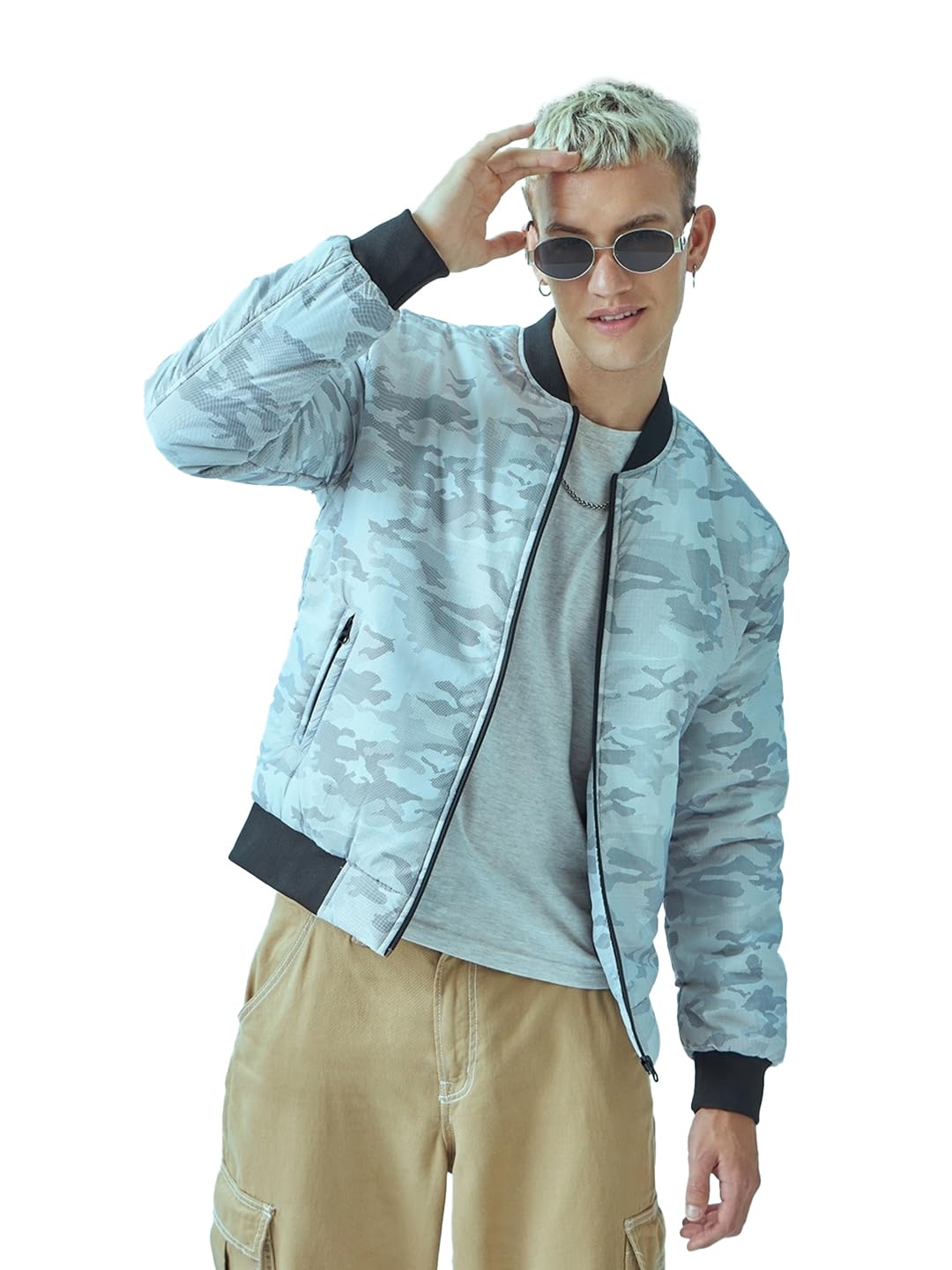 Bewakoof Mens Aop Regular Fit Full Sleeve Round Neck Nylon Jacket_596277_Grey_6XL