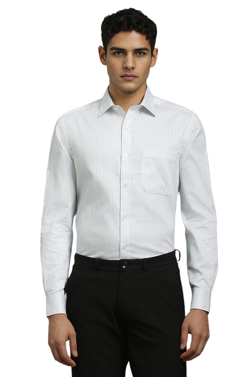 Louis Philippe Men White Stripe Full Sleeves Formal Shirt