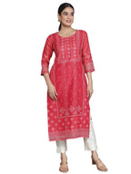 Libas WomenS Chanderi Silk Embellished Straight Kurta (37049_Coral