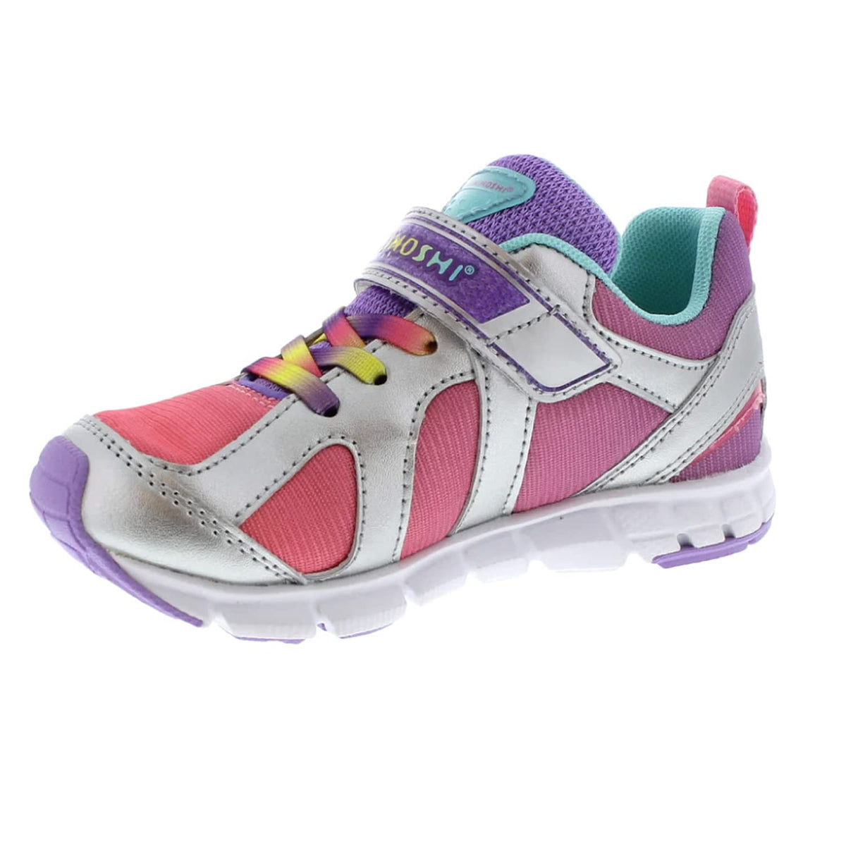 TSUKIHOSHI Girls, Rainbow Athletic Sneakers Silver Purple 8 M 8