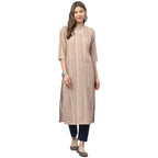 Nainvish Women'S Cotton Printed Straight Mandarin/Chinese Neck Kurta (Sd328_K-Xl_Beige)